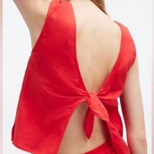 Madewell Linen Red Sleeveless Back Tie Women's Top Size 6